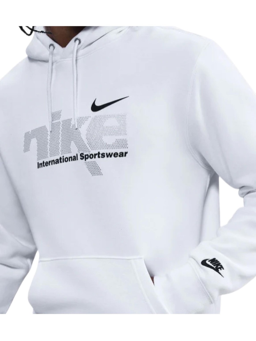 NWT Nike White Crewneck Sweatshirt with Hood, Black/Silver Logos